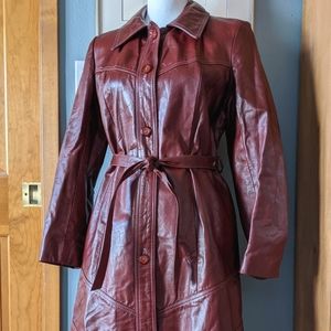 AS-IS Vintage 1970s Brick Red Leather Trench Coat